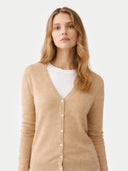 Organic Color Essential Cashmere V-Neck Cardigan Beige - Gobi Cashmere #color_beige