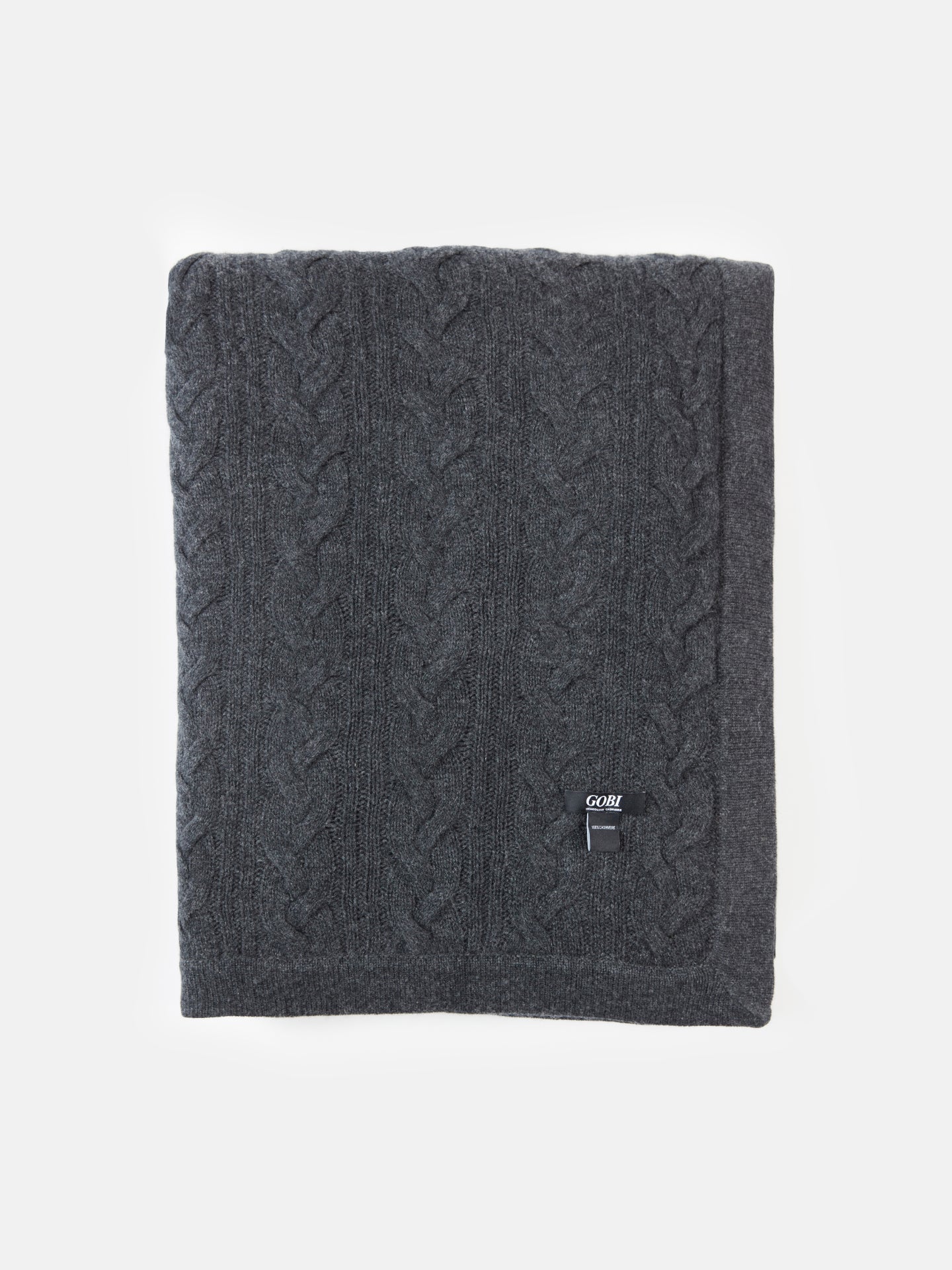 Unisex Cashmere Cable Knit Blanket Charcoal - Gobi Cashmere
