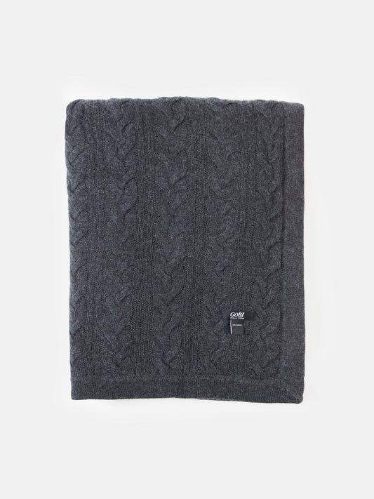 Unisex Cashmere Cable Knit Blanket Charcoal - Gobi Cashmere