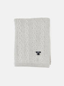 flat lay of a gray knit blanket