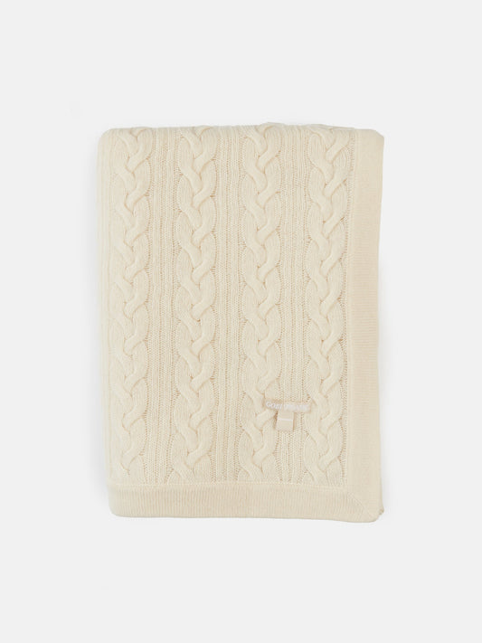 Unisex Cashmere Cable Knit Blanket Off White - Gobi Cashmere