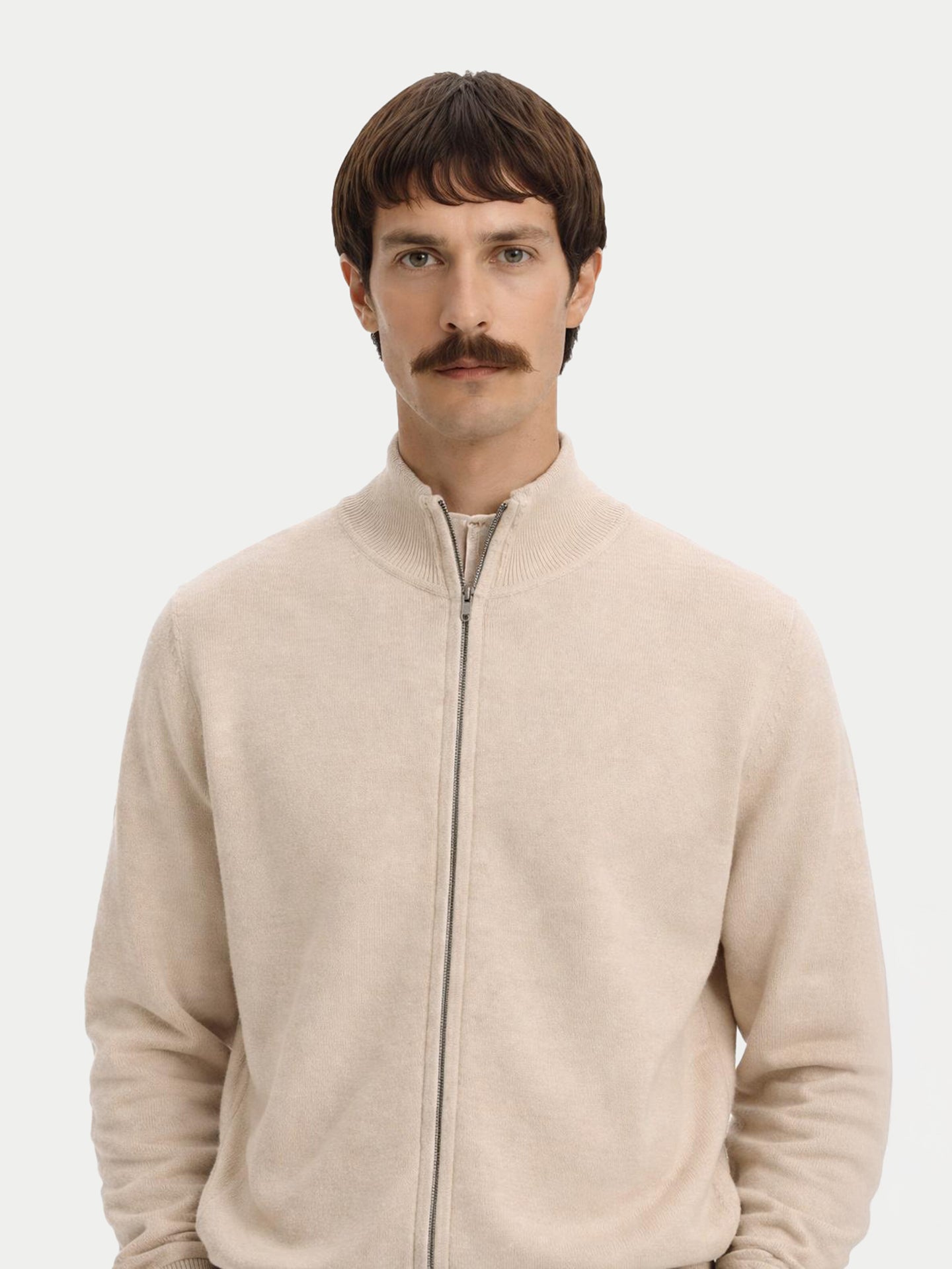 Men's Full-Zip Cashmere Cardigan in Off White | GOBI US