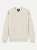 A cream-colored knit crewneck sweater with long sleeves and ribbed cuffs and hem, displayed flat against a light off-white background. The brand name 'GOBI' is visible on the inner neck label.