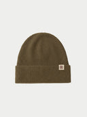 The Unisex Seamless Cashmere Logo-Patch Beanie in Muted Green, flat lay front view