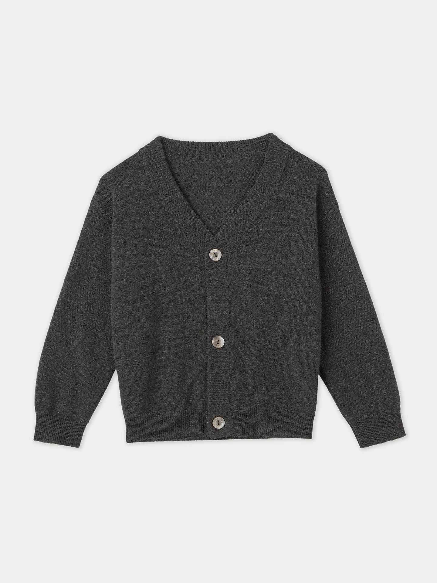 Kids Cashmere V-neck Cardigan Charcoal - Gobi Cashmere