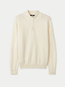 flat lay of a white quarter zip cardigan on a light gray background #color_marshmallow