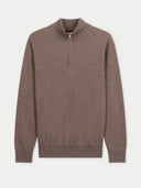 Brown sweater with a quarter zip on a light gray background #color_taupe