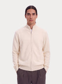 Timeless Full-Zip Cashmere Cardigan in white, worn by a model