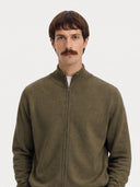 Timeless Full-Zip Cashmere Cardigan in Olive Green, worn by a model