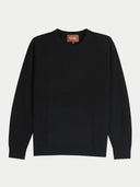 A black long-sleeve crewneck sweater displayed flat against a plain white background.