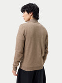 Back view of a person wearing a brown sweater against a white background. #color_taupe