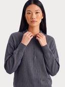 Cashmere Silk Polo Collar Sweater in graphite black, worn by a model