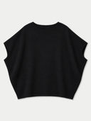 A black cropped knit sweater with wide, draped cap sleeves, shown flat against a light gray background.