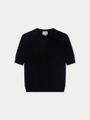 Black short sleeve sweater top on a white background #color_black
