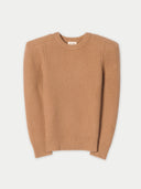 Brown ribbed sweater on a light gray background #color_camel