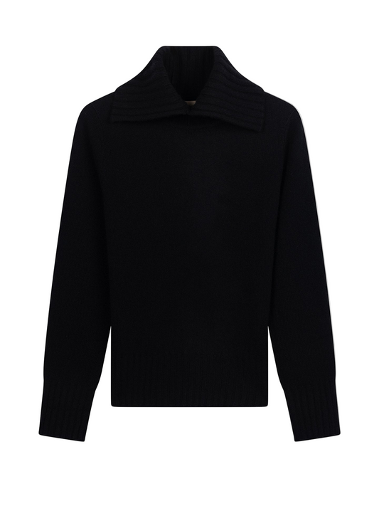 Slit T-Neck Sweater Black - Gobi Cashmere amazonimage