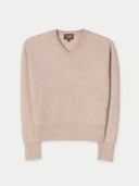 Beige v-neck sweater on a white background #color_warm-grey