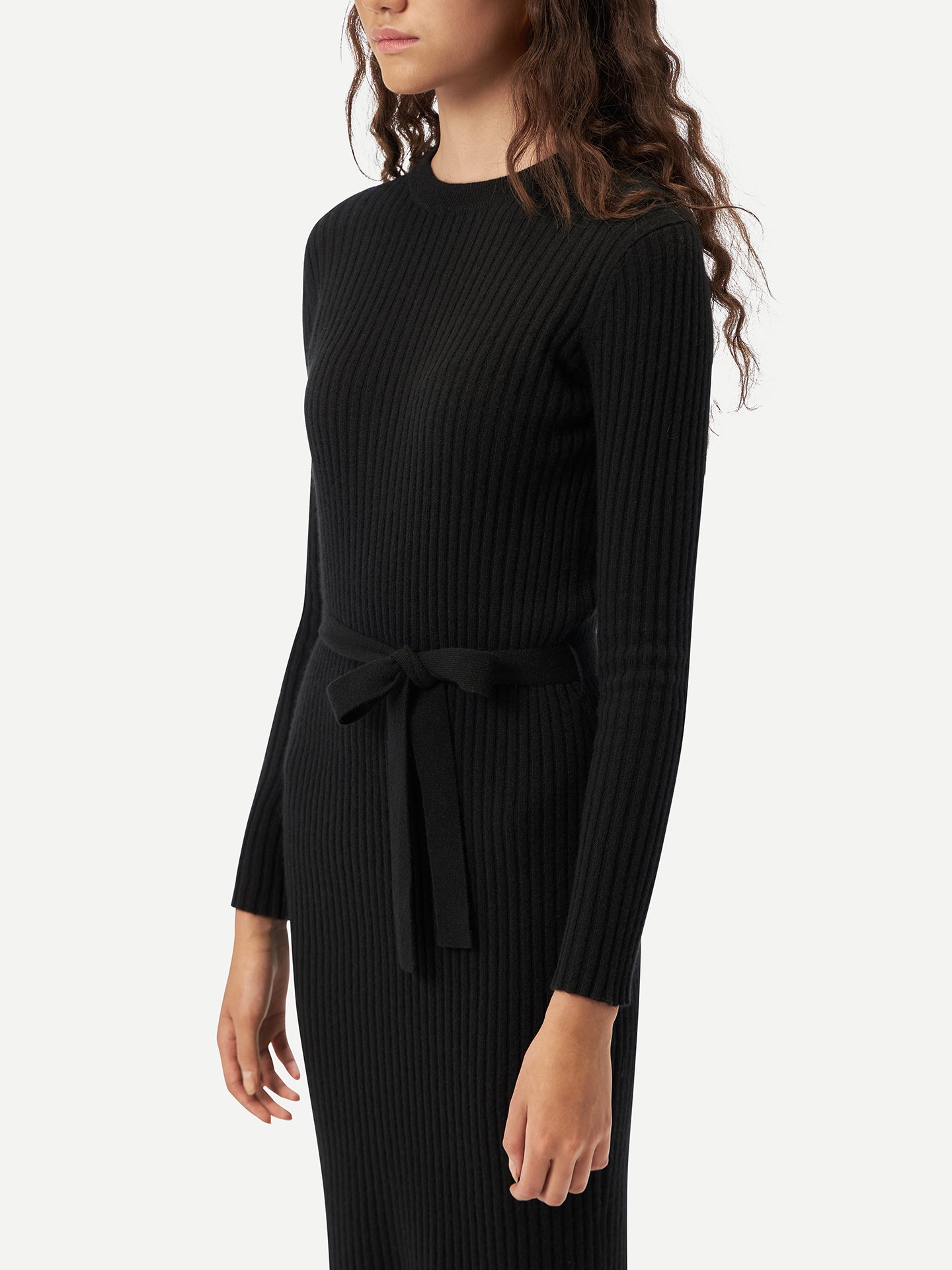 GOBI Cashmere Knit Dress with Belt  Black - Fall Winter 2023