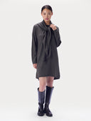 Cashmere Scarf-Belt Tunic Dress in charcoal, worn by a model