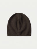 The Women's Lightweight Seamless Cashmere Beanie in Olive Brown, flat lay front view
