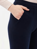 The Cuffed Cashmere Jogger in Navy, close-up of the cashmere knit