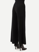 back view of a black wide leg pants white high heels  #color_black