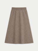 A taupe brown A-line skirt with an elastic waistband, shown flat against a light gray background.