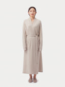 Model wearing the Cashmere Belted Robe Cardigan in Natural Beige, full-length front view