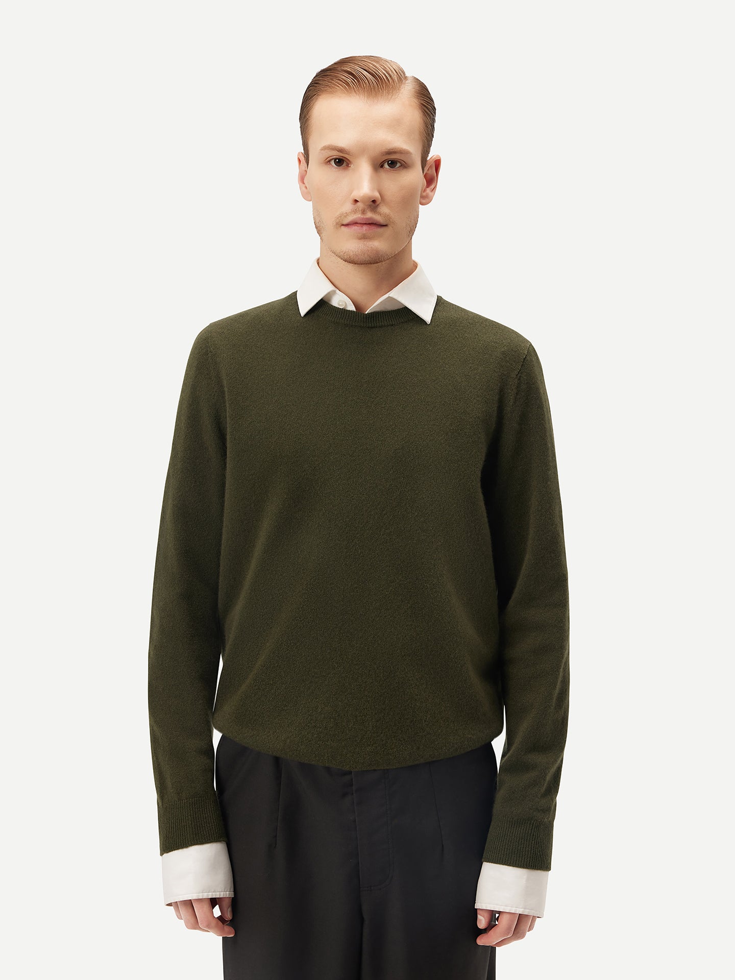 Men's Cashmere Basic Crew Neck Sweater Capulet Olive - Gobi Cashmere