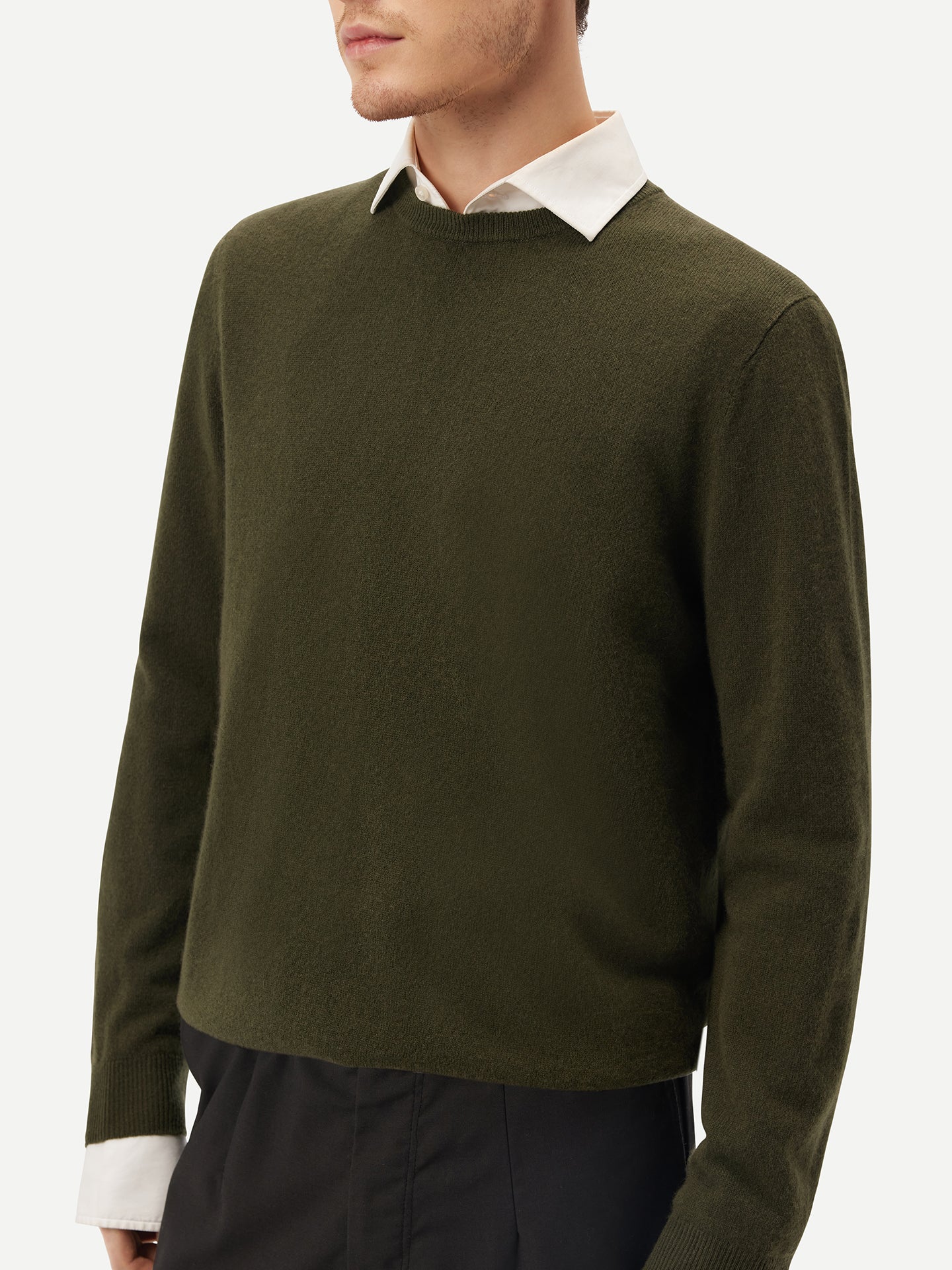 Men's Cashmere Basic Crew Neck Sweater Capulet Olive - Gobi Cashmere