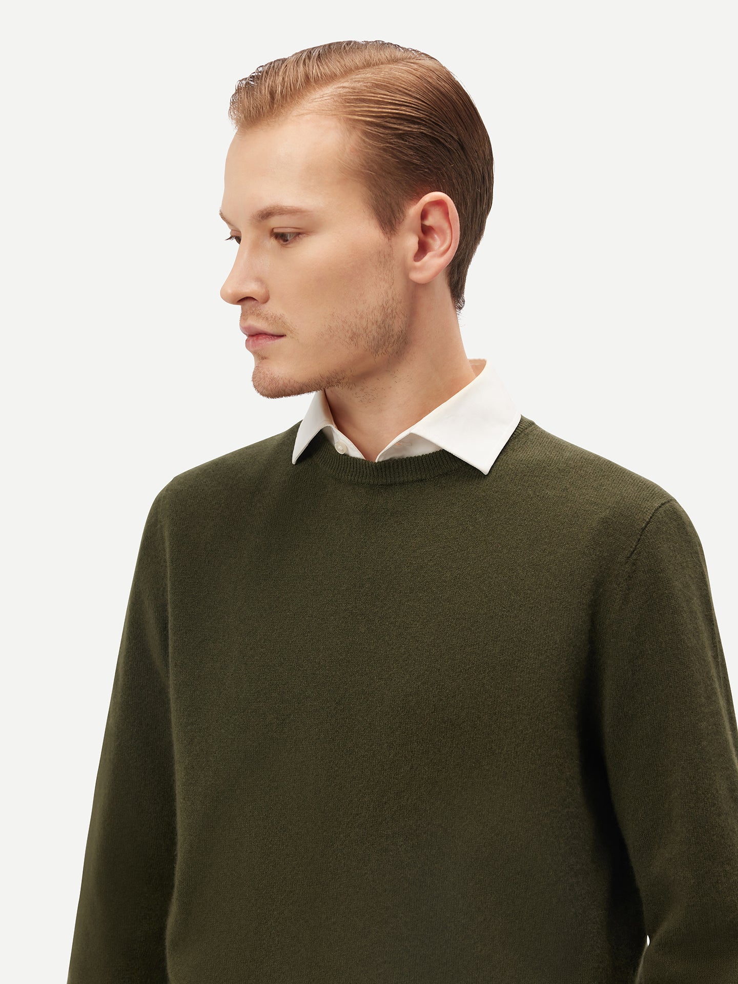 Men's Cashmere Basic Crew Neck Sweater Capulet Olive - Gobi Cashmere