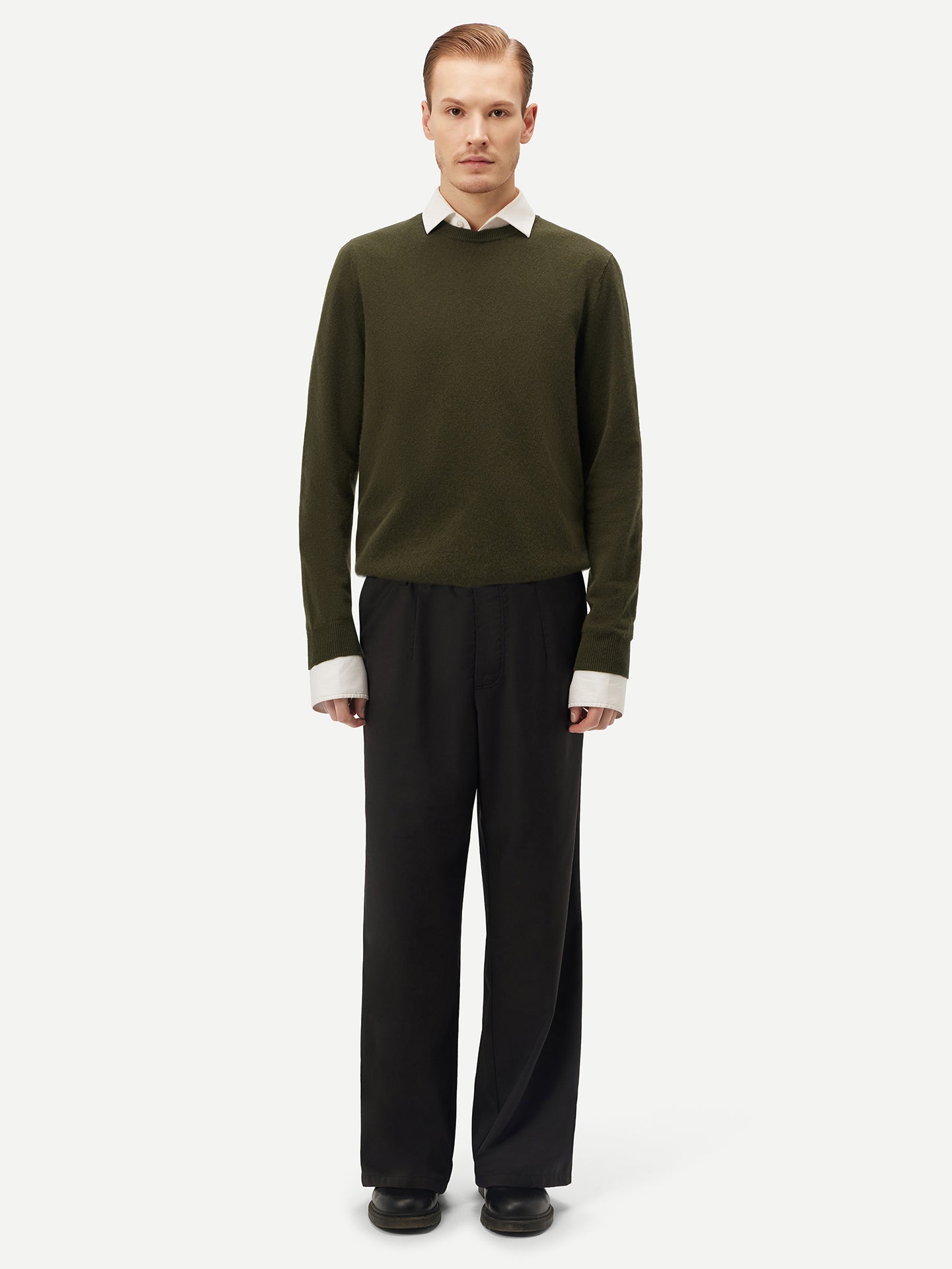 Men's Cashmere Basic Crew Neck Sweater Capulet Olive - Gobi Cashmere