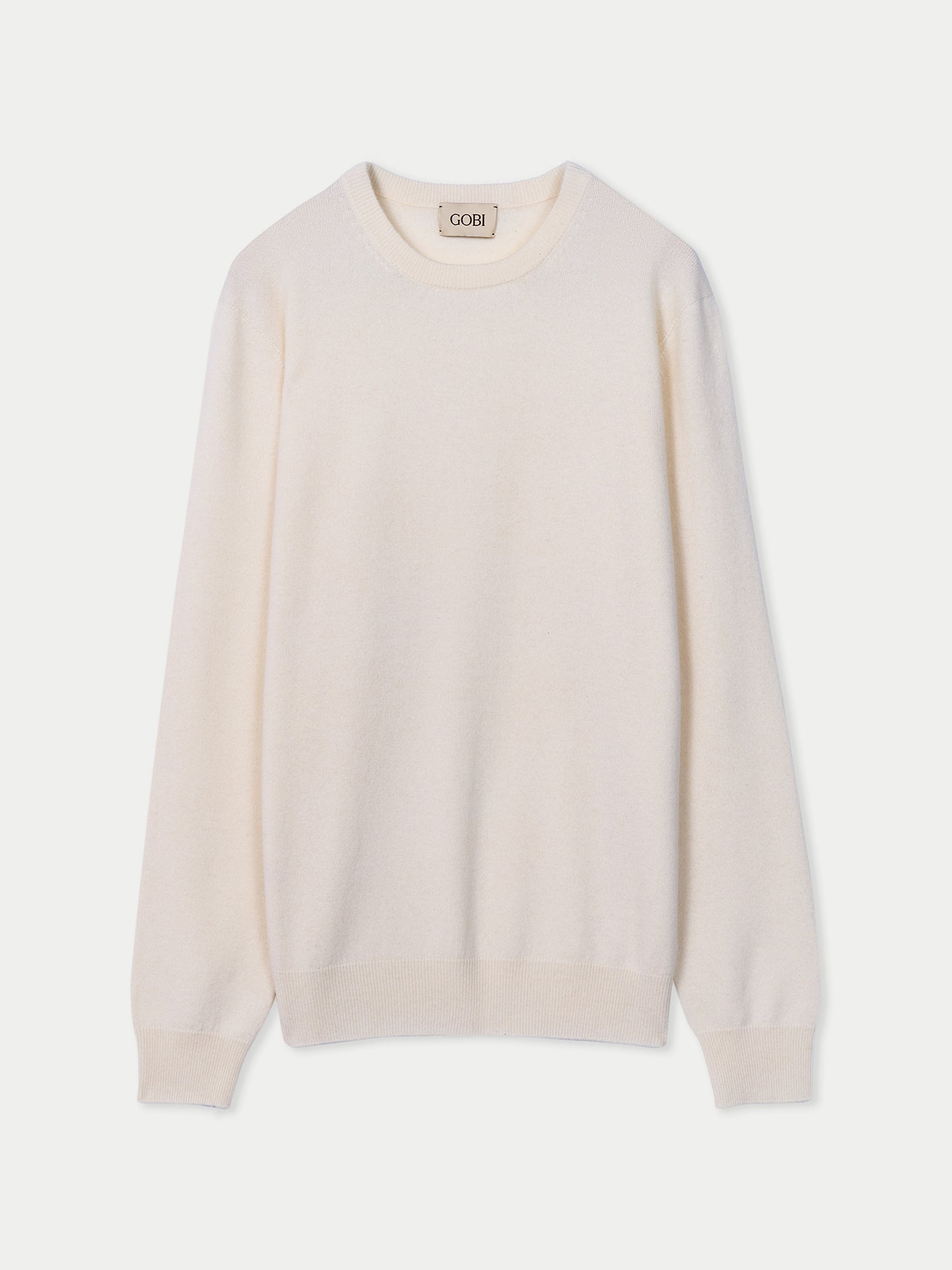 Men's Round Neck Cashmere Sweater in Off-White | GOBI US
