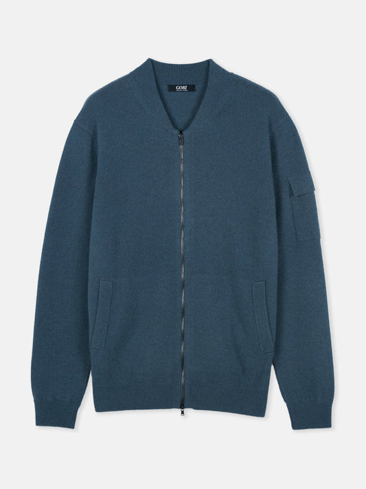 Men's Cashmere Bomber China Blue - Gobi Cashmere