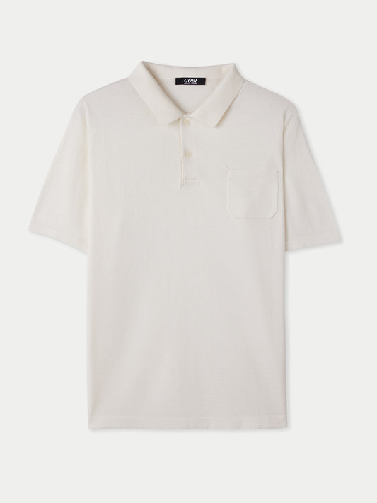 Men's Cotton Silk Cashmere Blend Polo Shirt Whisper White - Gobi Cashmere