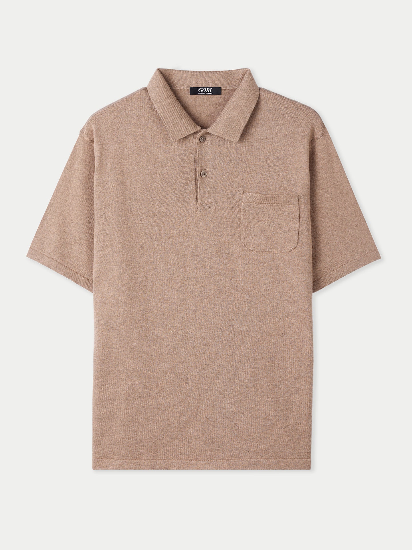 Men's Cotton Silk Cashmere Blend Polo Shirt Timber Wolf - Gobi Cashmere