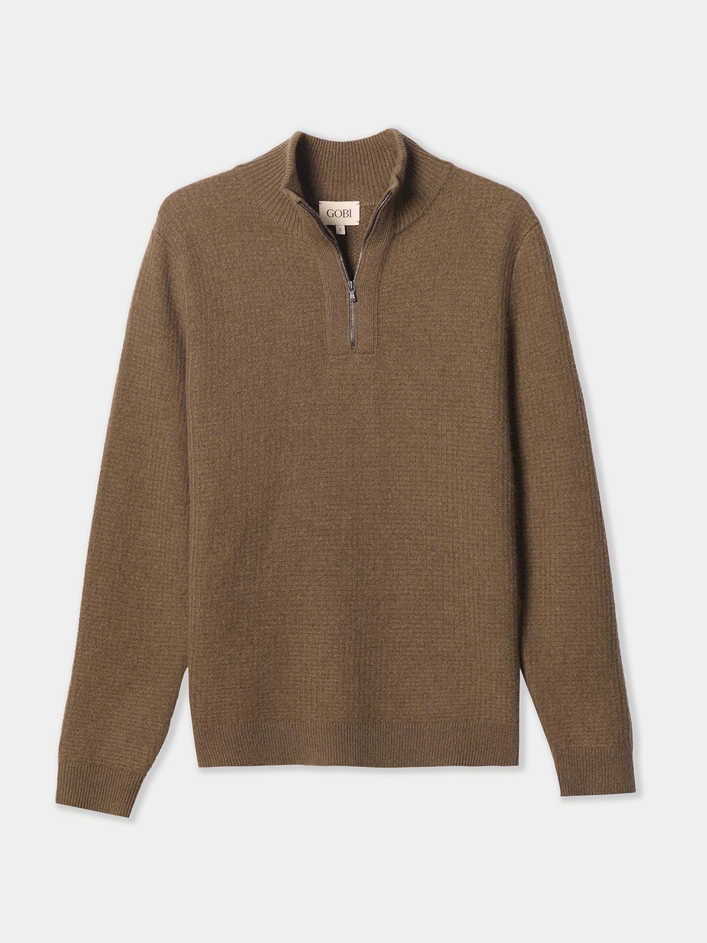 second layer ニットポロ Men's Cashmere Waffle-Knit Half-Zip Sweater in Cub | GOBI US