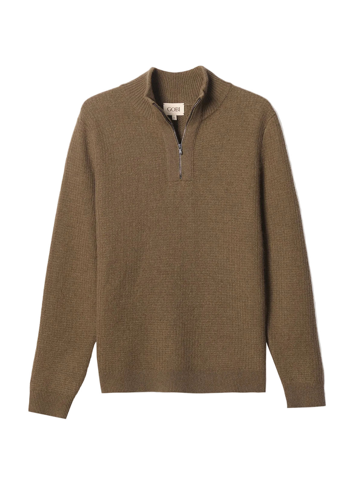 Men's Cashmere Waffle-Knit Half-Zip Sweater in Cub | GOBI US
