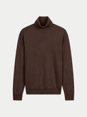 Brown turtleneck sweater on a light beige background.