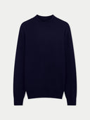 Navy blue mock neck sweater on a light gray background #color_navy-blazer