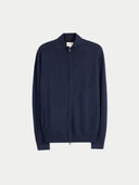 Navy blue zip-up sweater on a light gray background #color_navy-blazer