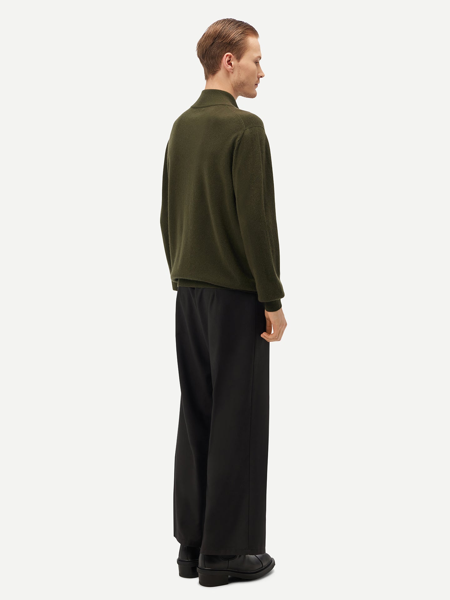 Men's Cashmere Full Zip Stand Collar Cardigan Capulet Olive - Gobi Cashmere
