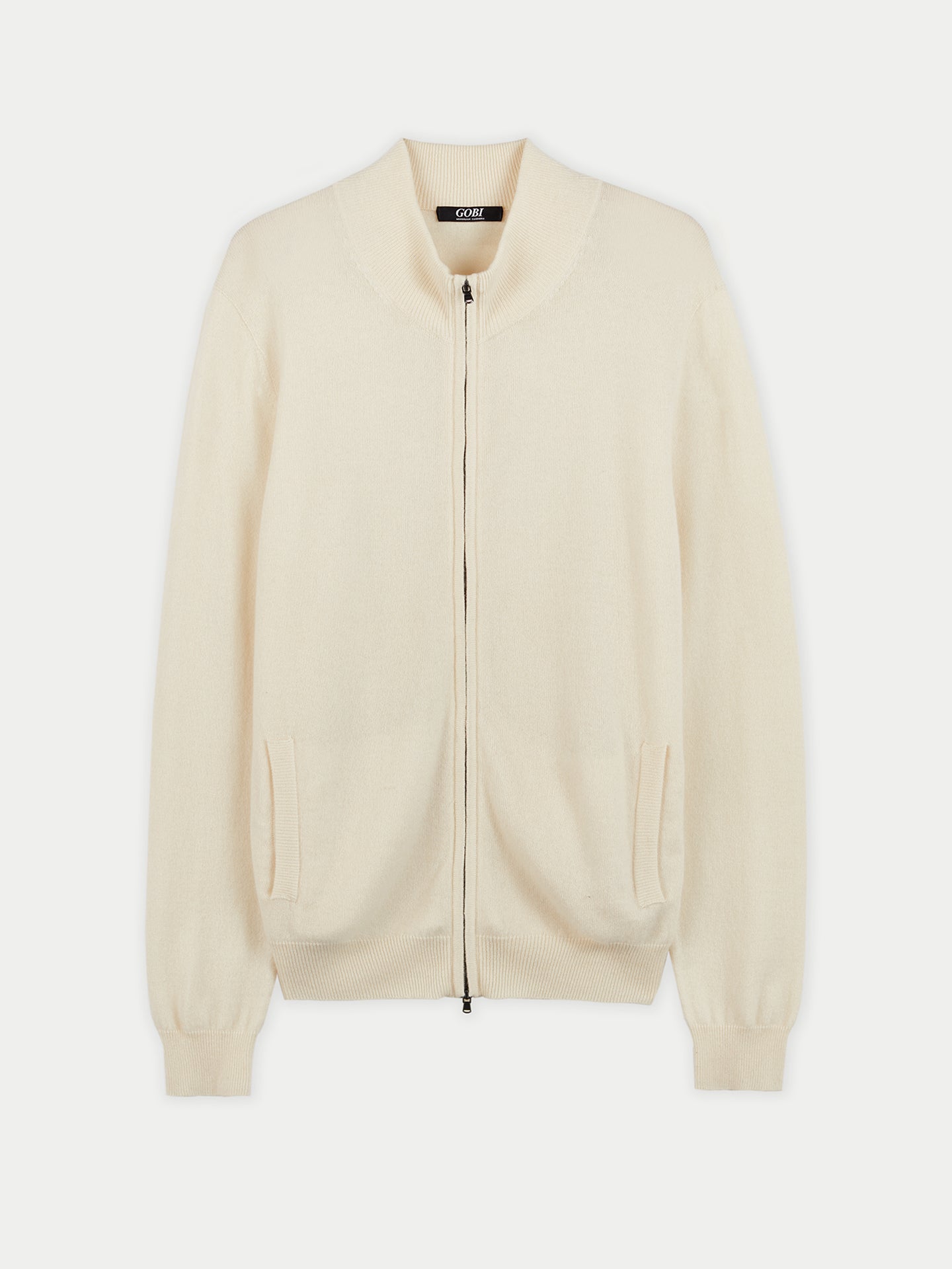 Men's Cashmere Full-Zip Cardigan Off White - Gobi Cashmere