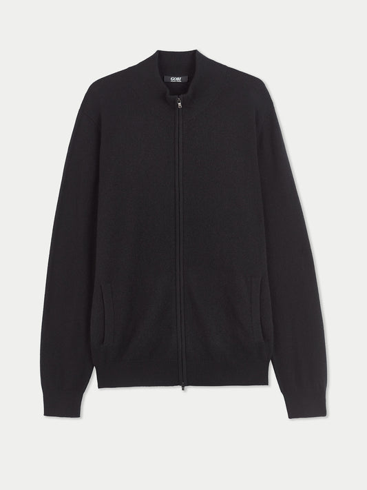 Men's Cashmere Full-Zip Cardigan Black - Gobi Cashmere