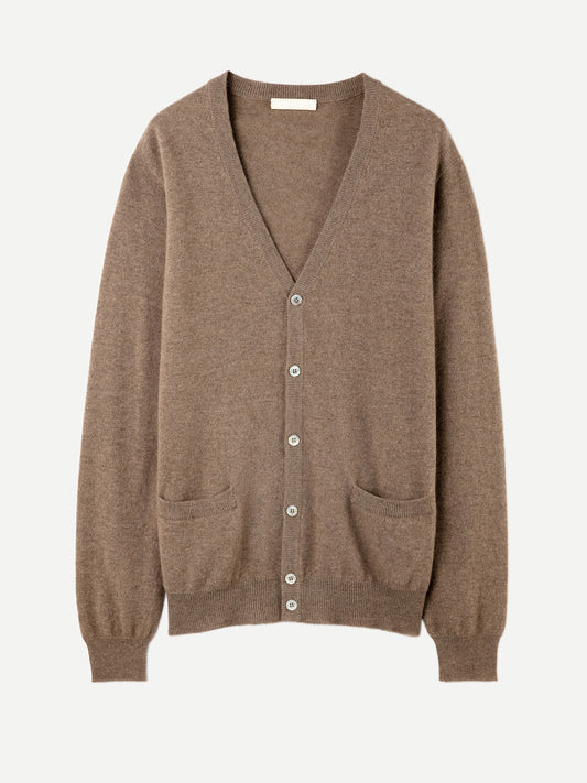 Men's Cashmere V-Neck Cardigan Taupe - Gobi Cashmere