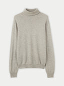 A gray turtle neck cashmere sweater on a plain background. #color_dawn-blue