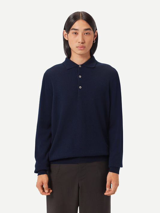 Men's Cashmere Polo Sweater Navy- Gobi Cashmere
