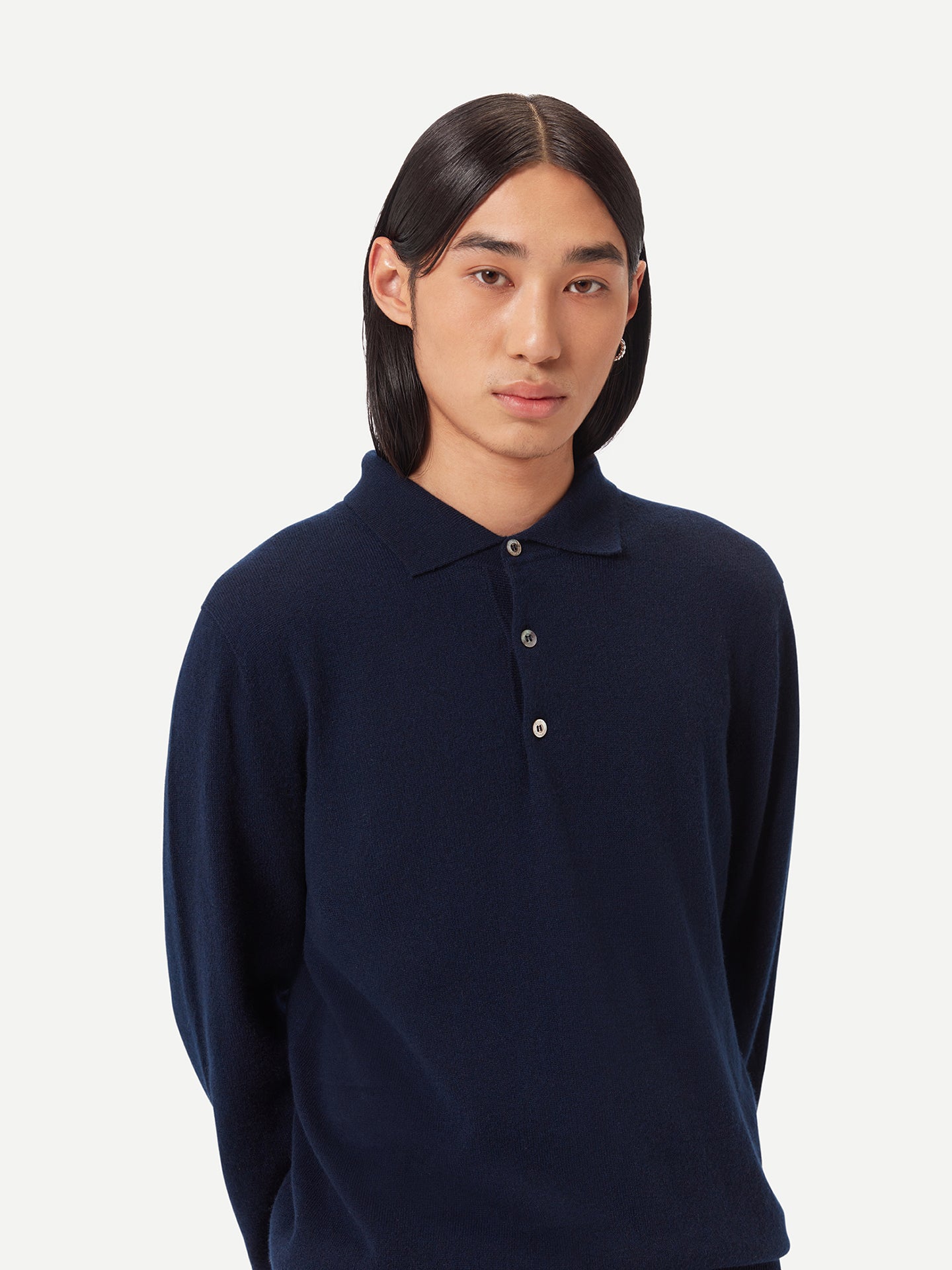 Men's Cashmere Polo Sweater Navy- Gobi Cashmere