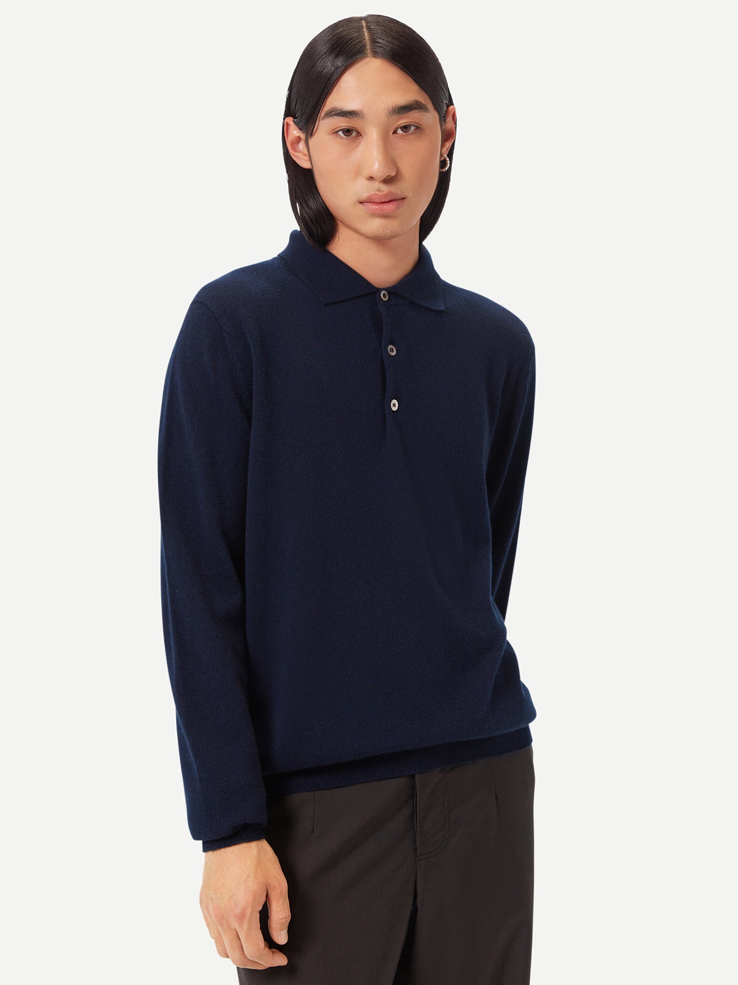 Men's Cashmere Polo Sweater Navy- Gobi Cashmere