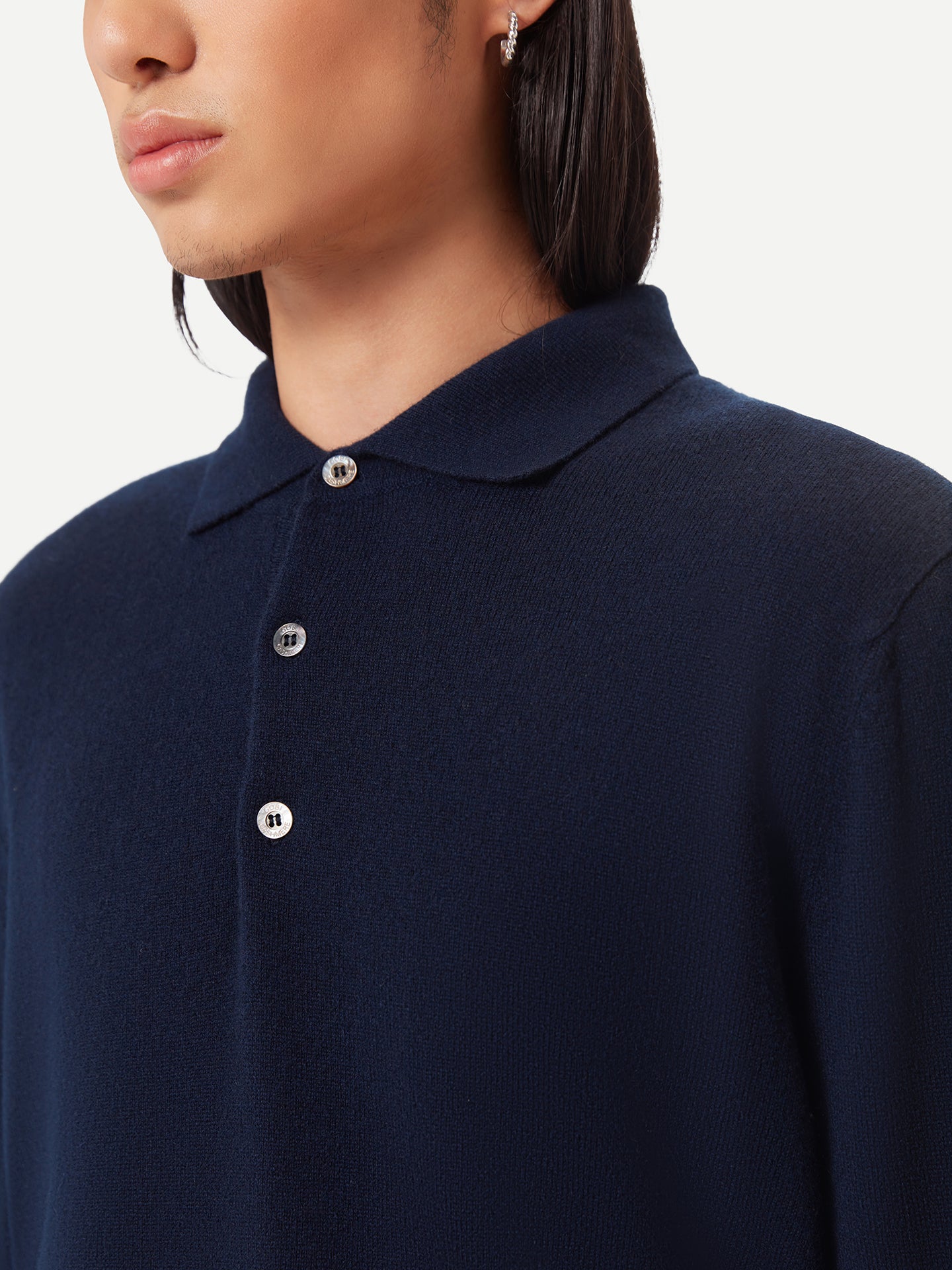 Men's Cashmere Polo Sweater Navy- Gobi Cashmere